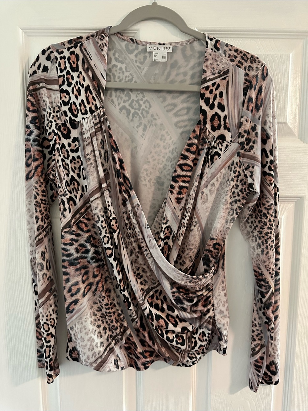 VENUS Leopard-Print Wrap Top - Size Large